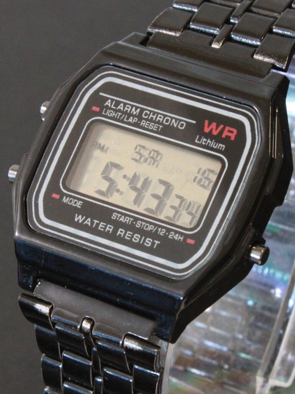 Retro Style Digital Watch Metal Case Bracelet Back light, Stopwatch, Day, Date - Picture 7 of 11